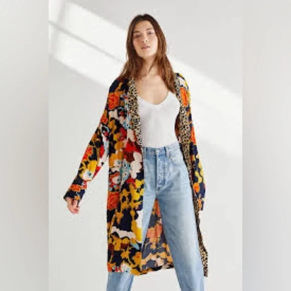 Free People Floral and Leopard Print Kimono - Picture 1 of 4